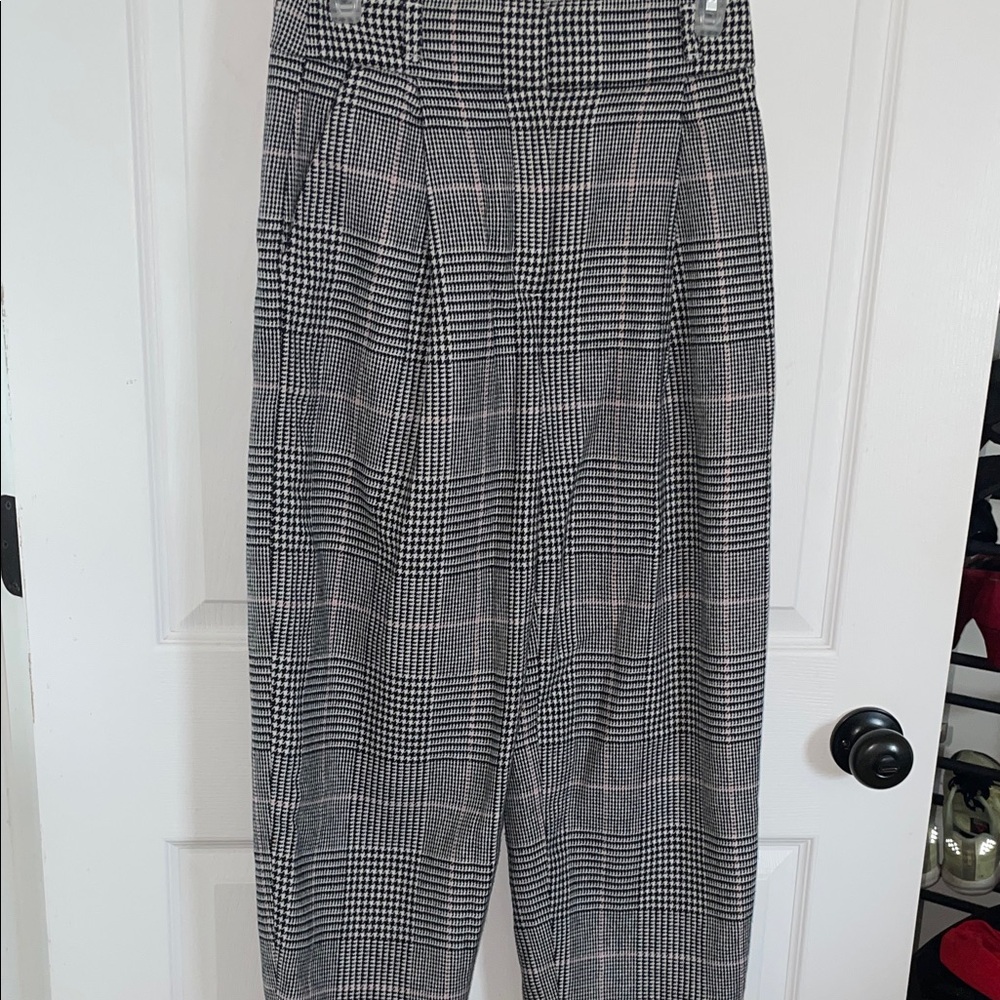 J. Crew Gray and Black Glen Plaid Cropped Trousers